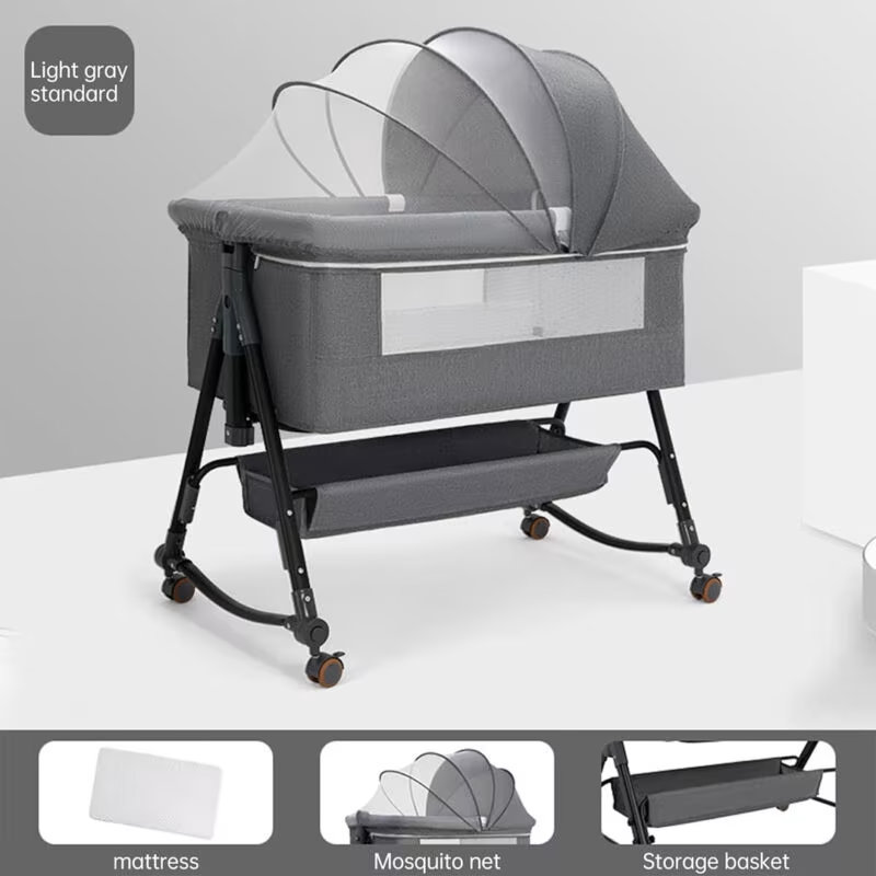 Baby Bassinet & Bedside Sleeper with Mosquito Net Canopy – 6 Height Settings, Rocking Mode, Lockable Wheels & Storage Basket