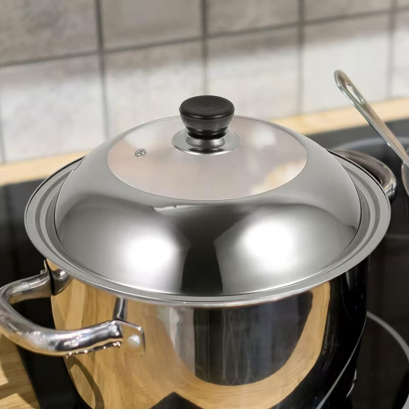 Stainless Steel Pot Lid with Glass Window – See-Through Vented Cooking Lid (30cm, 36cm, 40cm)