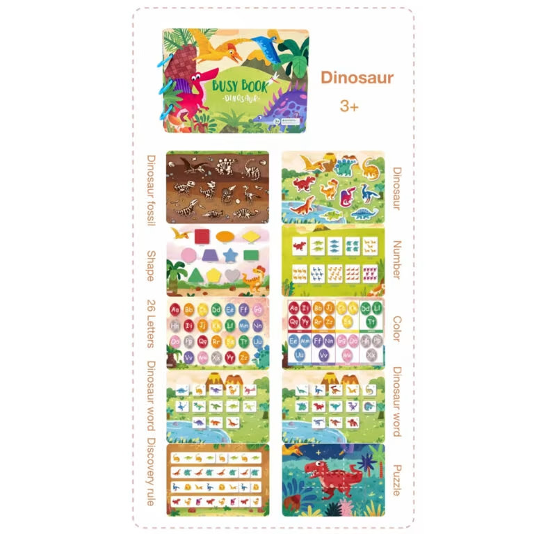 Montessori Busy Book for Toddlers – Life Skills, Traffic, Dinosaur & Farm Sensory Learning Book