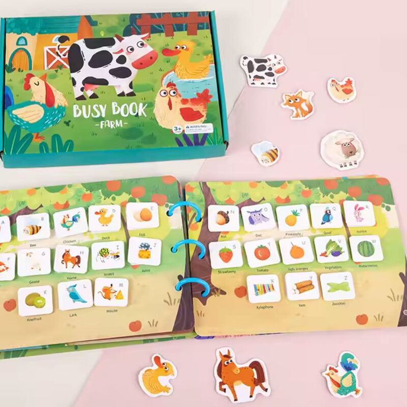 Montessori Busy Book for Toddlers – Life Skills, Traffic, Dinosaur & Farm Sensory Learning Book
