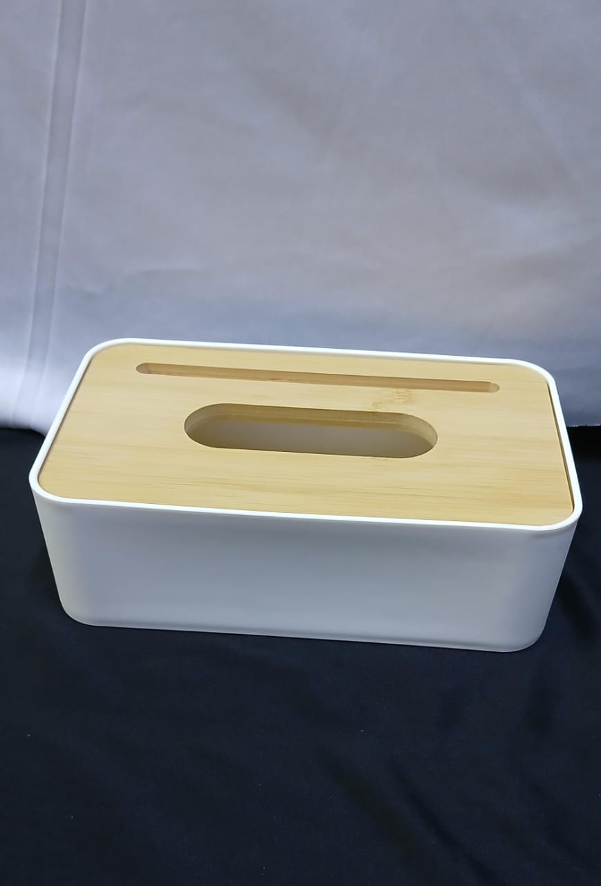 Napkin Serviette Holder with Bamboo Wood Cover 21.5x13x6.5cm Tabletop Tissue Organizer Dining Table Kitchen Home Decor White Beige