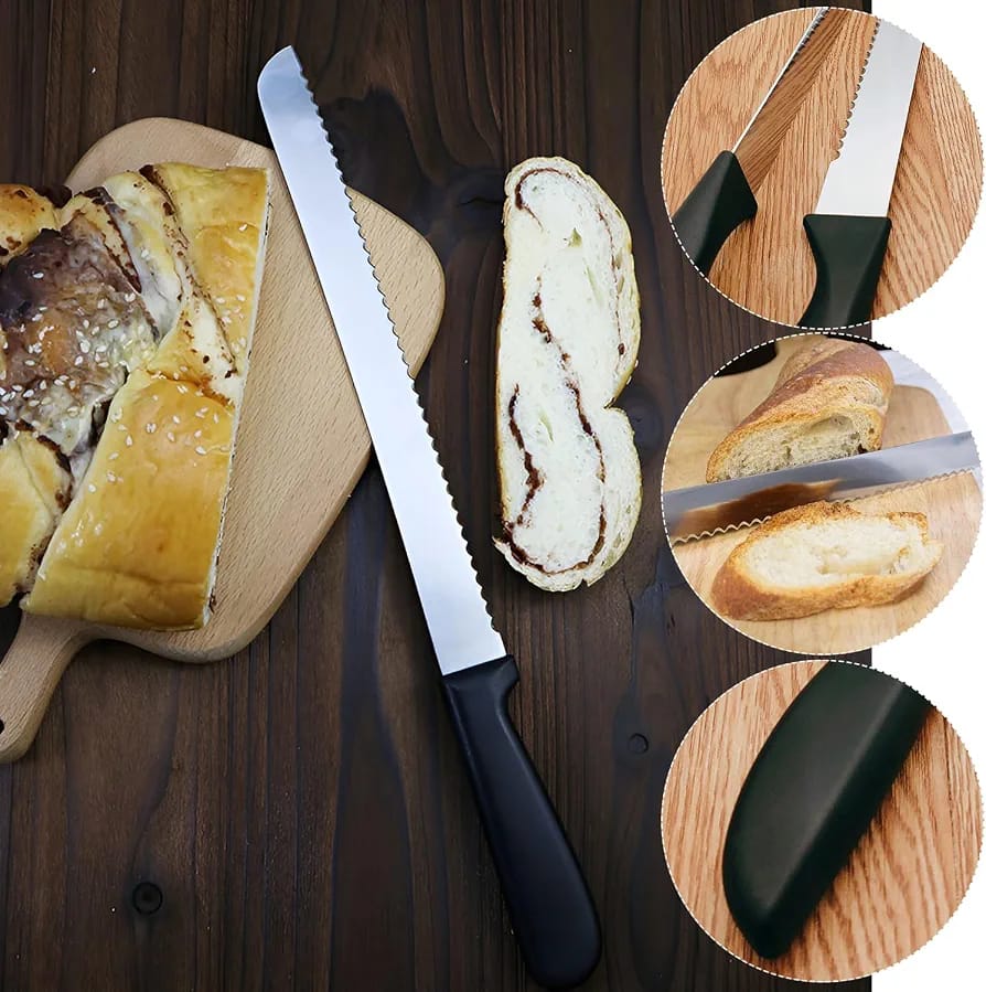 12 Inch Serrated Bread Knife Coarse Fine Blade Bread Slicer Bakery Knife Cake Pastry Cutting Tool Kitchen Baking Utensil