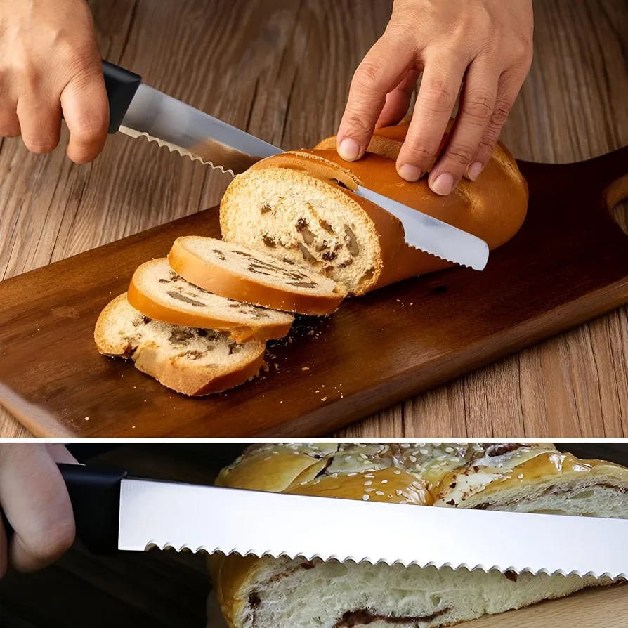 12 Inch Serrated Bread Knife Coarse Fine Blade Bread Slicer Bakery Knife Cake Pastry Cutting Tool Kitchen Baking Utensil