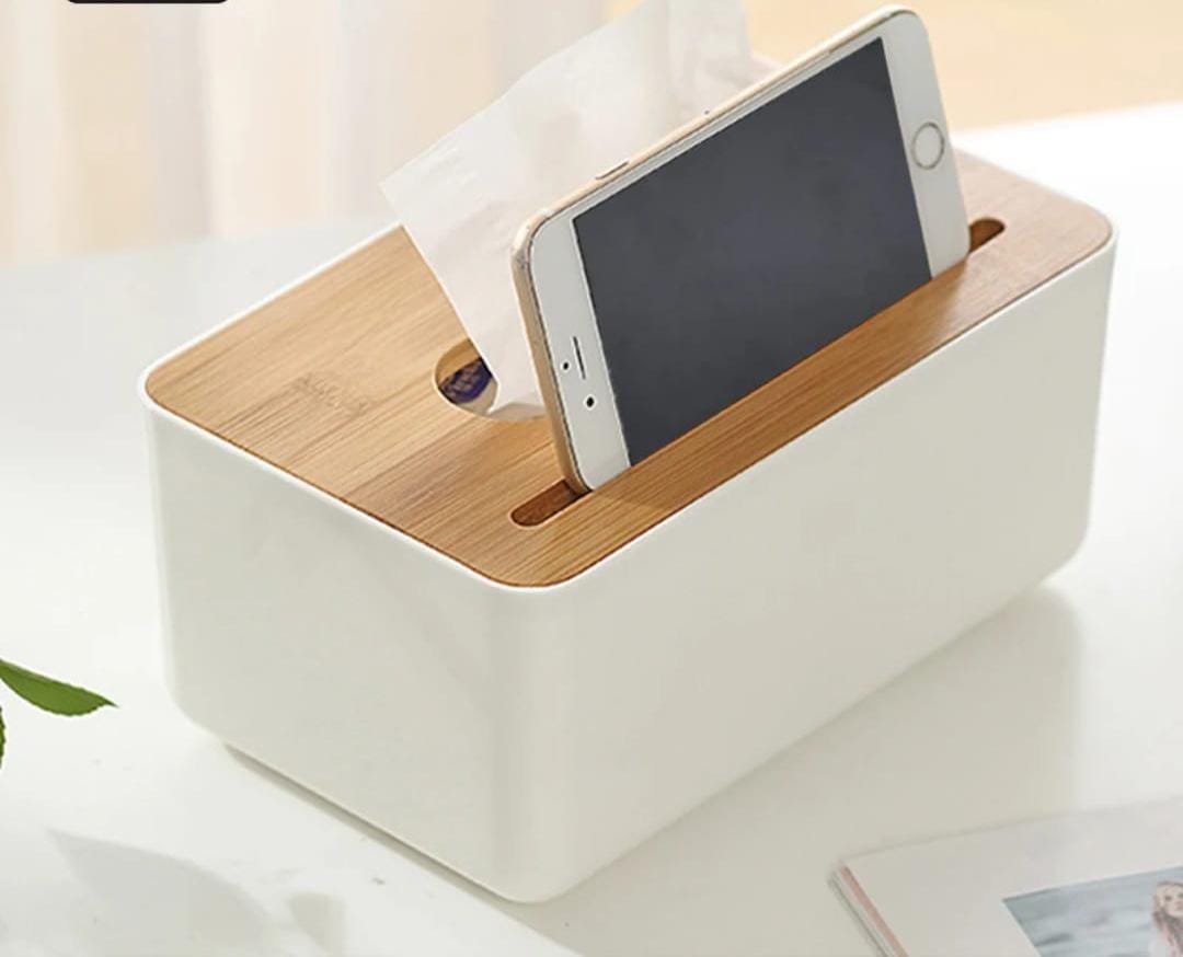 Napkin Serviette Holder with Bamboo Wood Cover 21.5x13x6.5cm Tabletop Tissue Organizer Dining Table Kitchen Home Decor White Beige