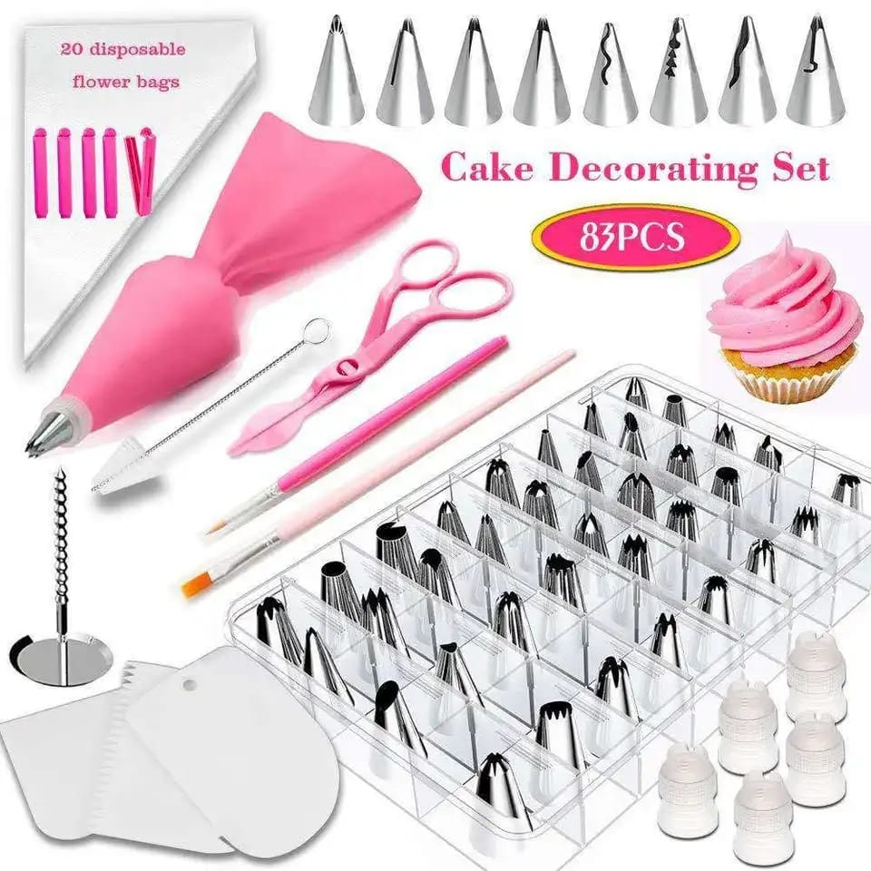 83Pcs Cake Decorating Set Piping Tips Bags Fondant Tools Icing Nozzles Cake Scrapers Decorating Supplies Baking Accessories Kit