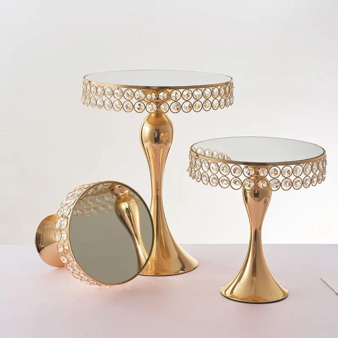 3Pcs Gold Cake Stand Set Mirror Top Iron Underside Dessert Display Stands Wedding Birthday Party Cake Decoration 20 25 35cm