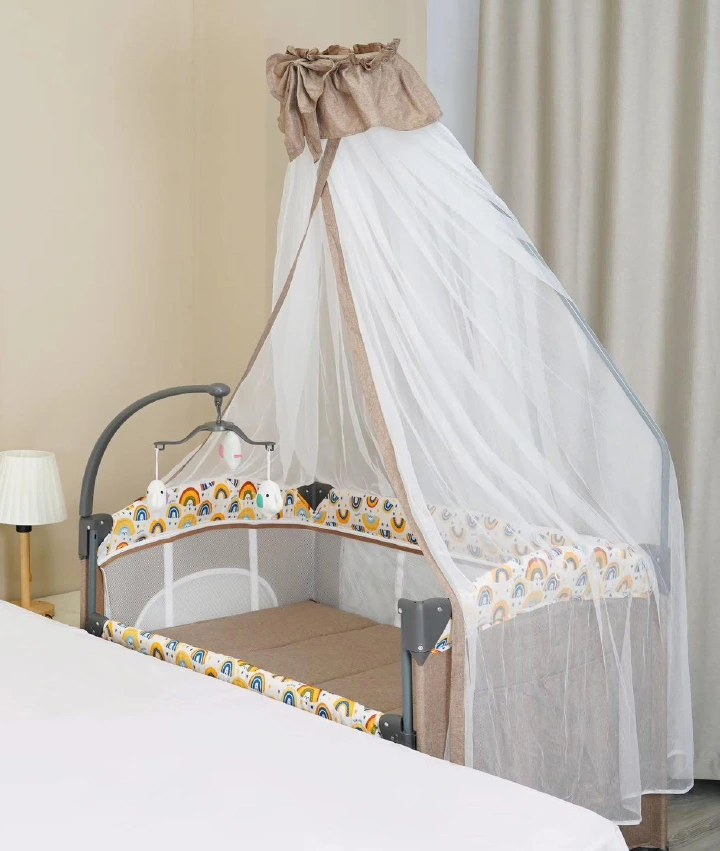 Portable Baby Travel Cot Double Layer Baby Crib Playpen with Detachable Diaper Changing Station Foldable Infant Bed Easy Setup Room to Room Movement