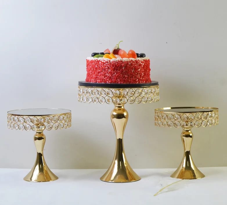 3Pcs Gold Cake Stand Set Mirror Top Iron Underside Dessert Display Stands Wedding Birthday Party Cake Decoration 20 25 35cm