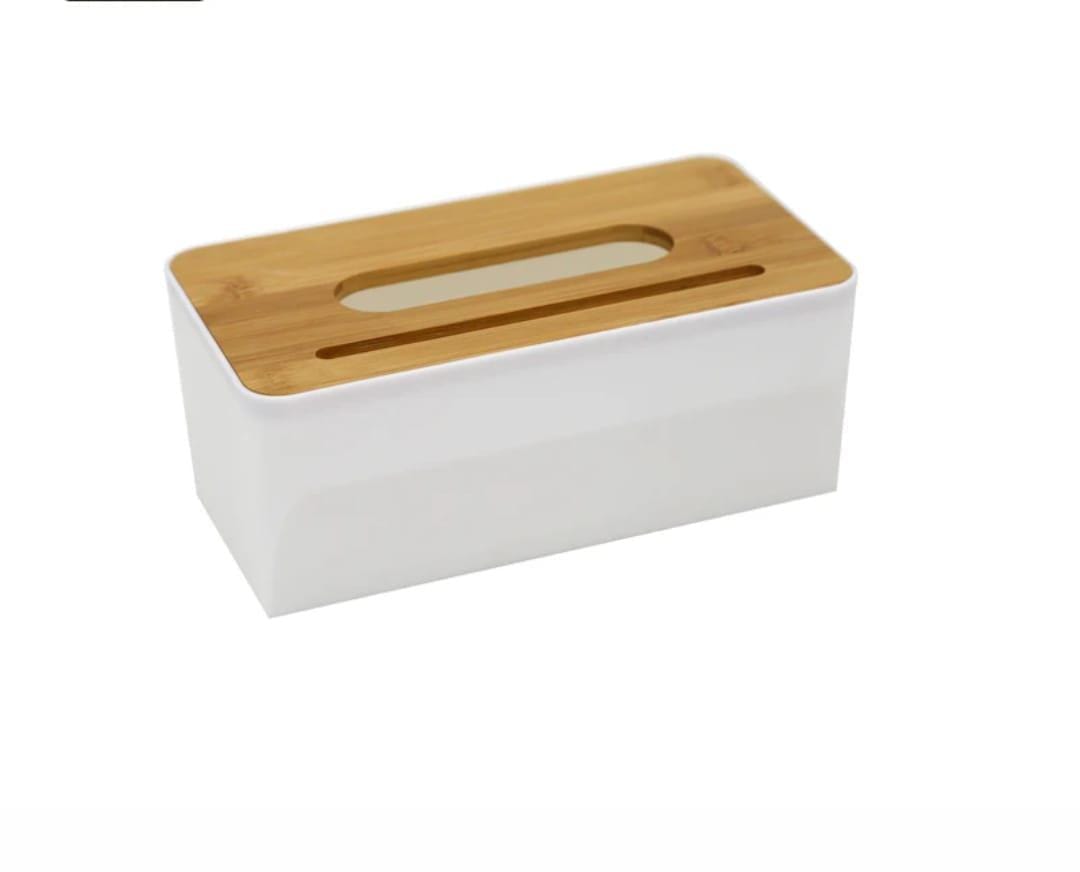 Napkin Serviette Holder with Bamboo Wood Cover 21.5x13x6.5cm Tabletop Tissue Organizer Dining Table Kitchen Home Decor White Beige