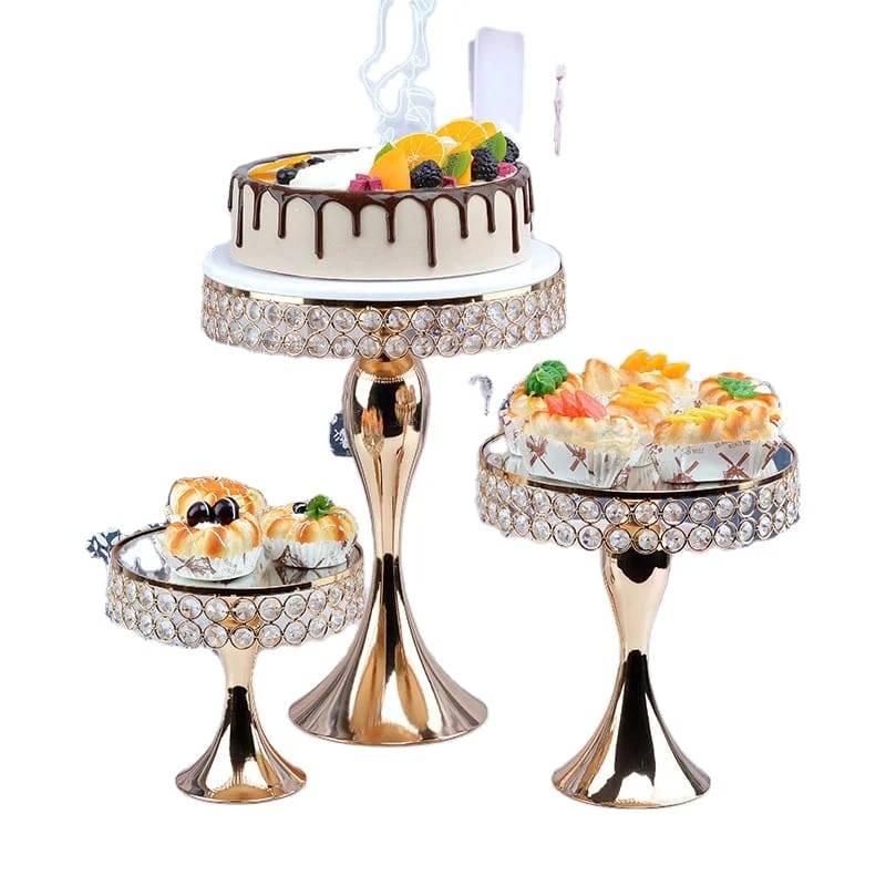 3Pcs Gold Cake Stand Set Mirror Top Iron Underside Dessert Display Stands Wedding Birthday Party Cake Decoration 20 25 35cm