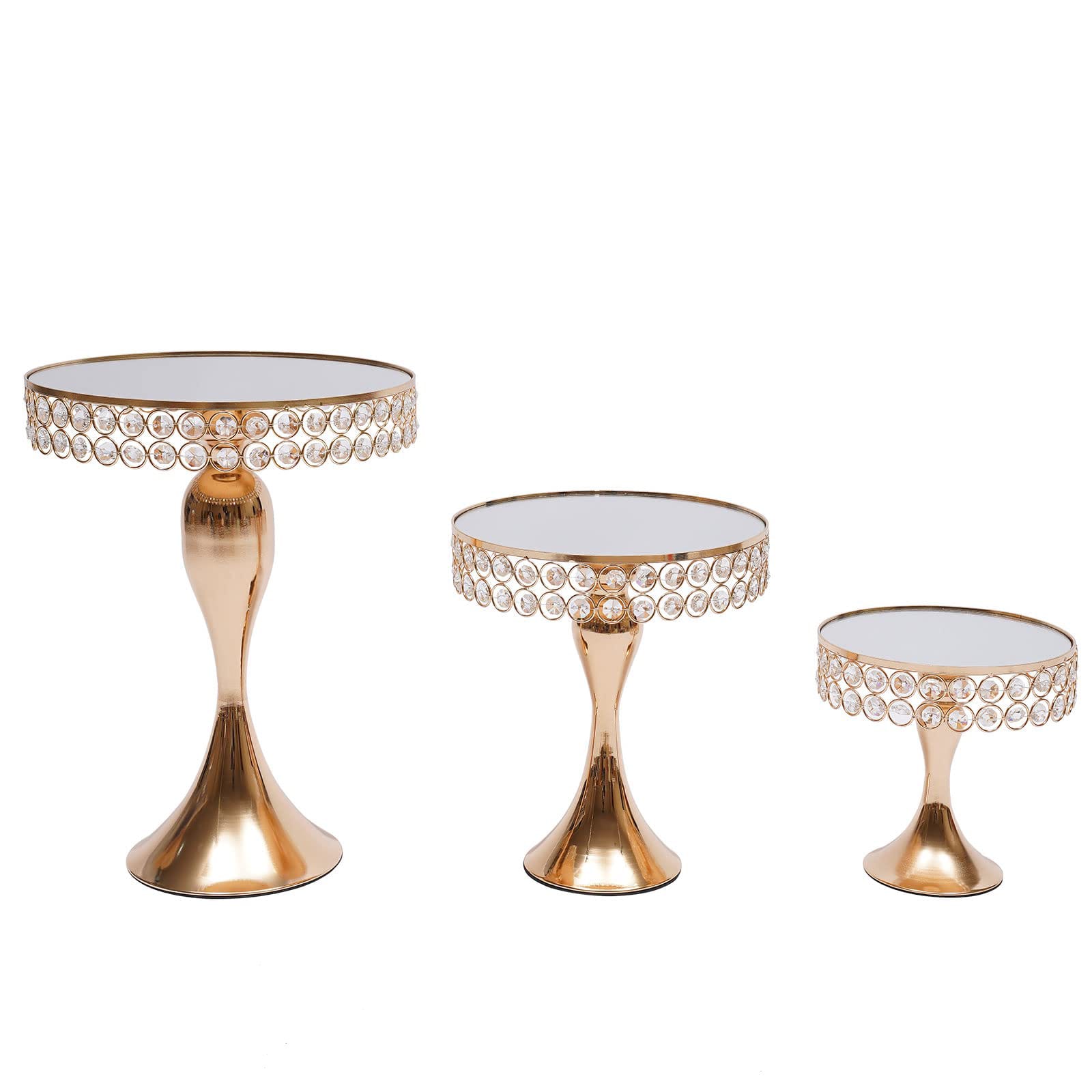3Pcs Gold Cake Stand Set Mirror Top Iron Underside Dessert Display Stands Wedding Birthday Party Cake Decoration 20 25 35cm