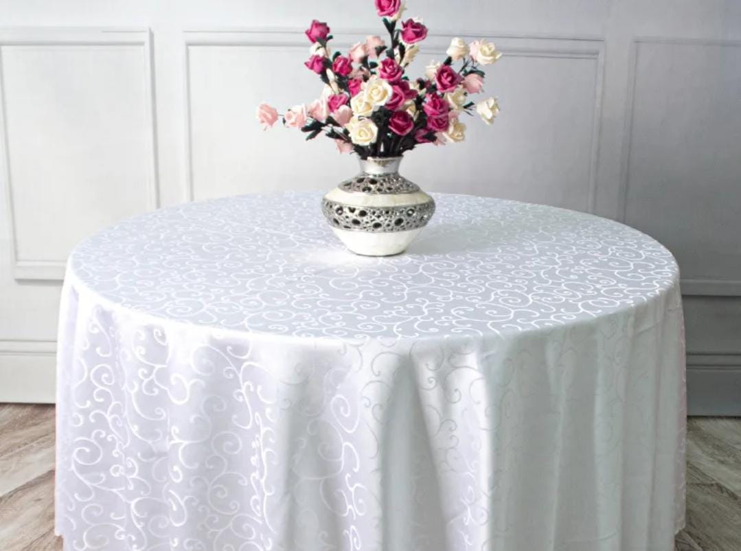 180cm Round Polyester Jacquard Table Cloth Elegant Decorative Dining Table Cover for Home Kitchen Restaurant and Special Occasions