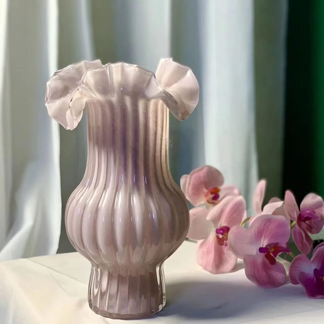 Fancy Glass Flower Vase Decorative Table Centerpiece Elegant Home Office Living Room Bedroom Wedding Event Floral Display Cream Yellow Pink Green