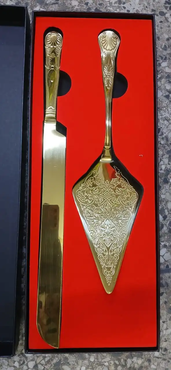 Gold Stainless Steel Cake Server Set 34cm Knife 29cm Cake Cutter Serving Utensils for Weddings Birthdays Parties Events Home Kitchen