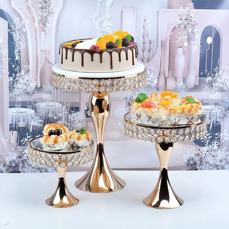3Pcs Gold Cake Stand Set Mirror Top Iron Underside Dessert Display Stands Wedding Birthday Party Cake Decoration 20 25 35cm