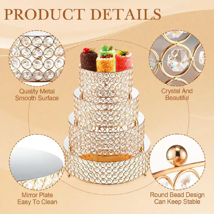 4Pcs Iron Cake Stand Set with Crystal Details Tiered Dessert Display Stands Wedding Party Birthday Cake Decoration 25 30 35 40cm