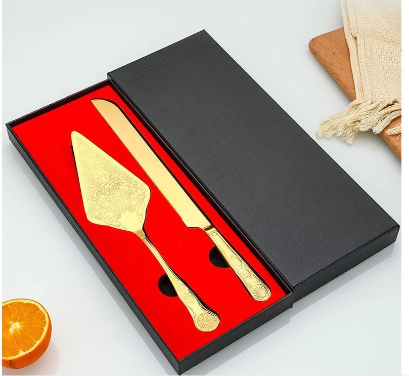 Gold Stainless Steel Cake Server Set 34cm Knife 29cm Cake Cutter Serving Utensils for Weddings Birthdays Parties Events Home Kitchen