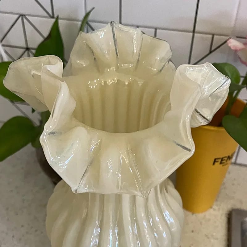 Fancy Glass Flower Vase Decorative Table Centerpiece Elegant Home Office Living Room Bedroom Wedding Event Floral Display Cream Yellow Pink Green