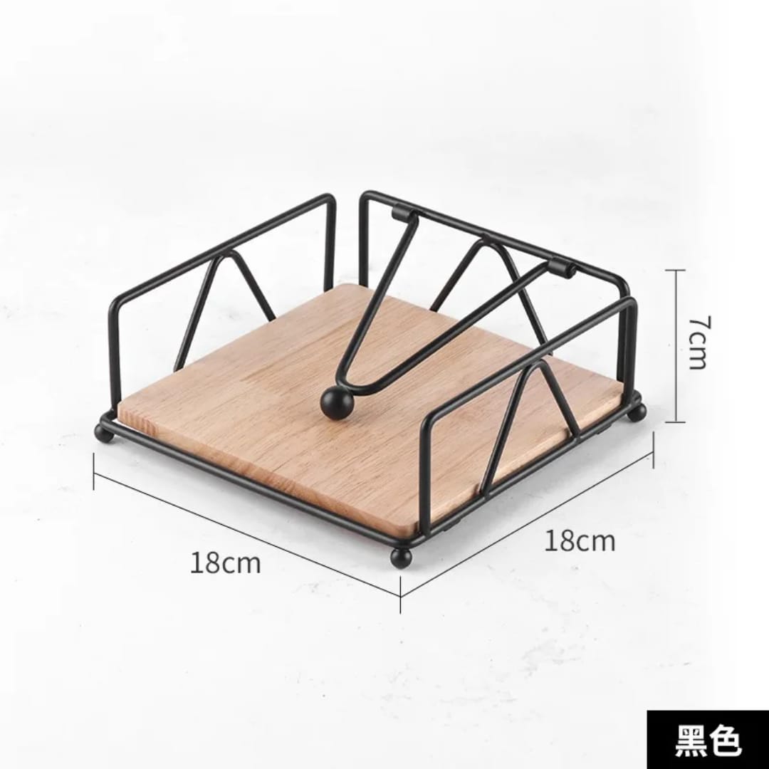 Napkin Serviette Holder with Bamboo Wood Base Black Tabletop Tissue Organizer for Dining Table Kitchen Restaurant Home Decor OFFER