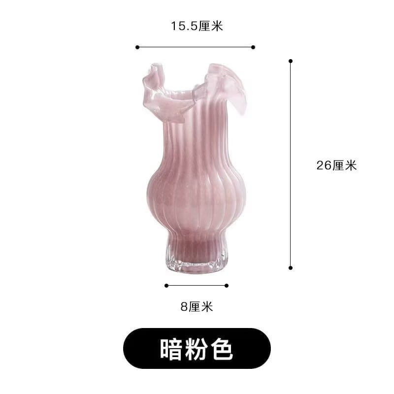 Fancy Glass Flower Vase Decorative Table Centerpiece Elegant Home Office Living Room Bedroom Wedding Event Floral Display Cream Yellow Pink Green
