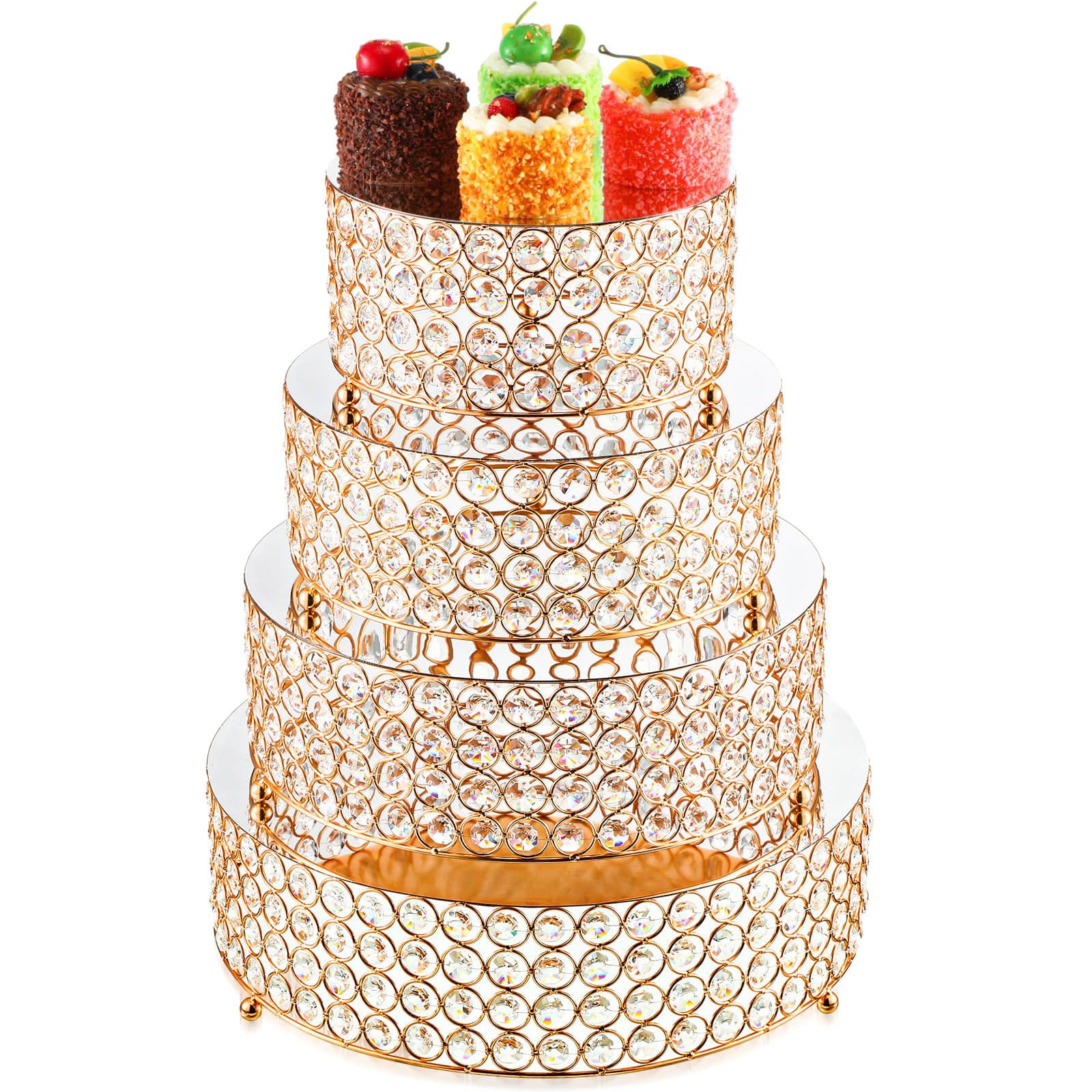 4Pcs Iron Cake Stand Set with Crystal Details Tiered Dessert Display Stands Wedding Party Birthday Cake Decoration 25 30 35 40cm