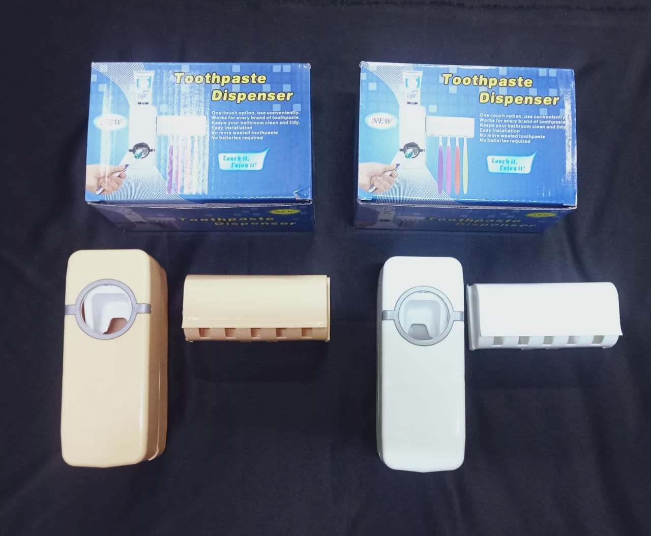 Toothpaste Dispenser Bathroom Toothpaste Squeezer Tube Holder Easy Press Organizer for Kids Adults White Beige
