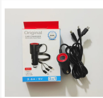 Original Car Charger A903 3 In 1 AAA Quality Fast Charging Car Adapter With Micro USB Type C Lightning Cables Dual USB Port Universal Car Charger For Android iPhone