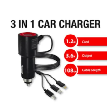 Original Car Charger A903 3 In 1 AAA Quality Fast Charging Car Adapter With Micro USB Type C Lightning Cables Dual USB Port Universal Car Charger For Android iPhone