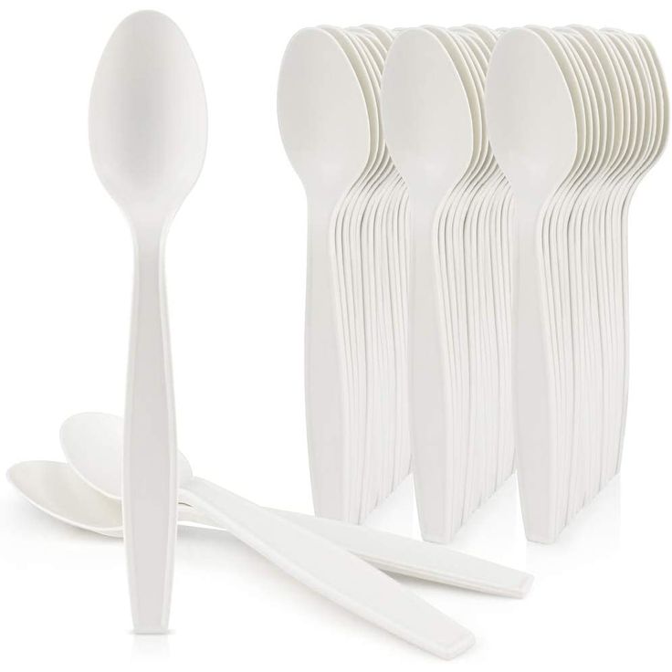 100Pcs Disposable Recyclable Plastic Spoons.