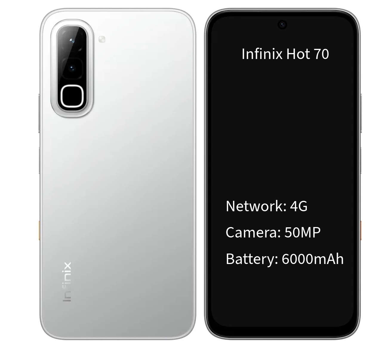 Infinix Hot 70 4G, 128GB 4GB RAM, Camera 50MP, Battery 6000mAh, Color Silver, Smartphone