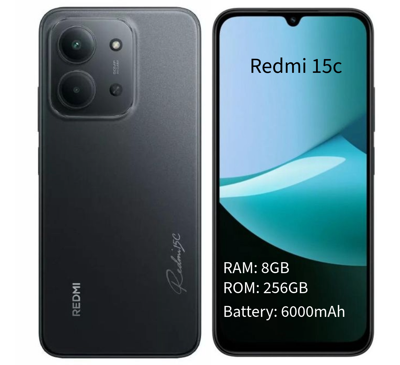 Xiaomi Redmi 15C 4G, 256GB 8GB RAM, Camera 50MP, Battery 6000mAh, Color Midnight Black, Smartphone