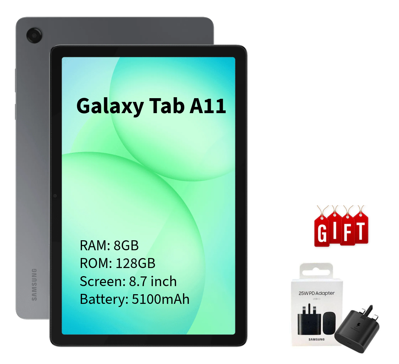 Samsung Galaxy Tab A11 4G, 128GB 8GB RAM, Screen 8.7 inch, Battery 5100 mAh, Color Gray, Tablet