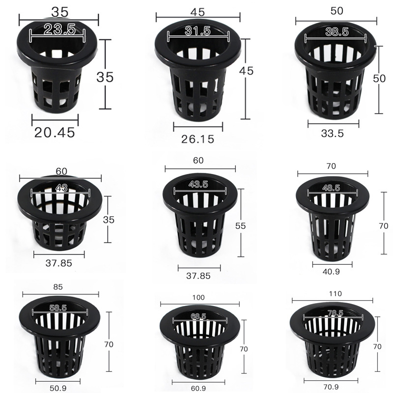 Hydroponic Planting Baskets PP Plastic Net Pots for Water Growing Vegetables-50PC