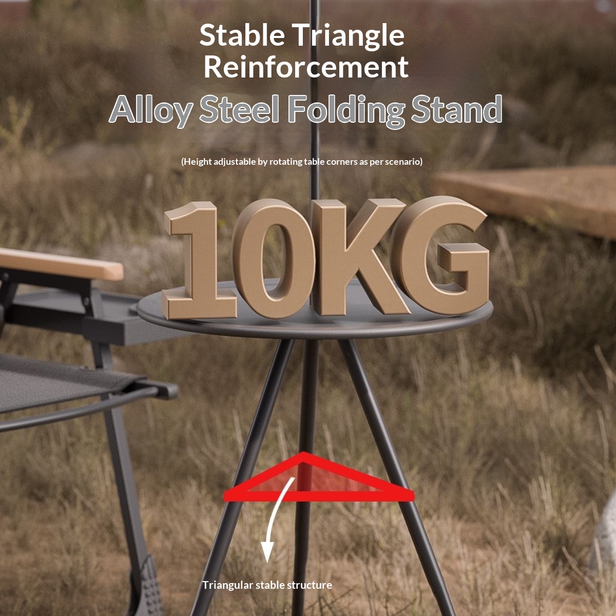 Foldable Portable Camping Round Side Table Adjustable Height Outdoor Picnic Coffee Table with Detachable Lamp Holder