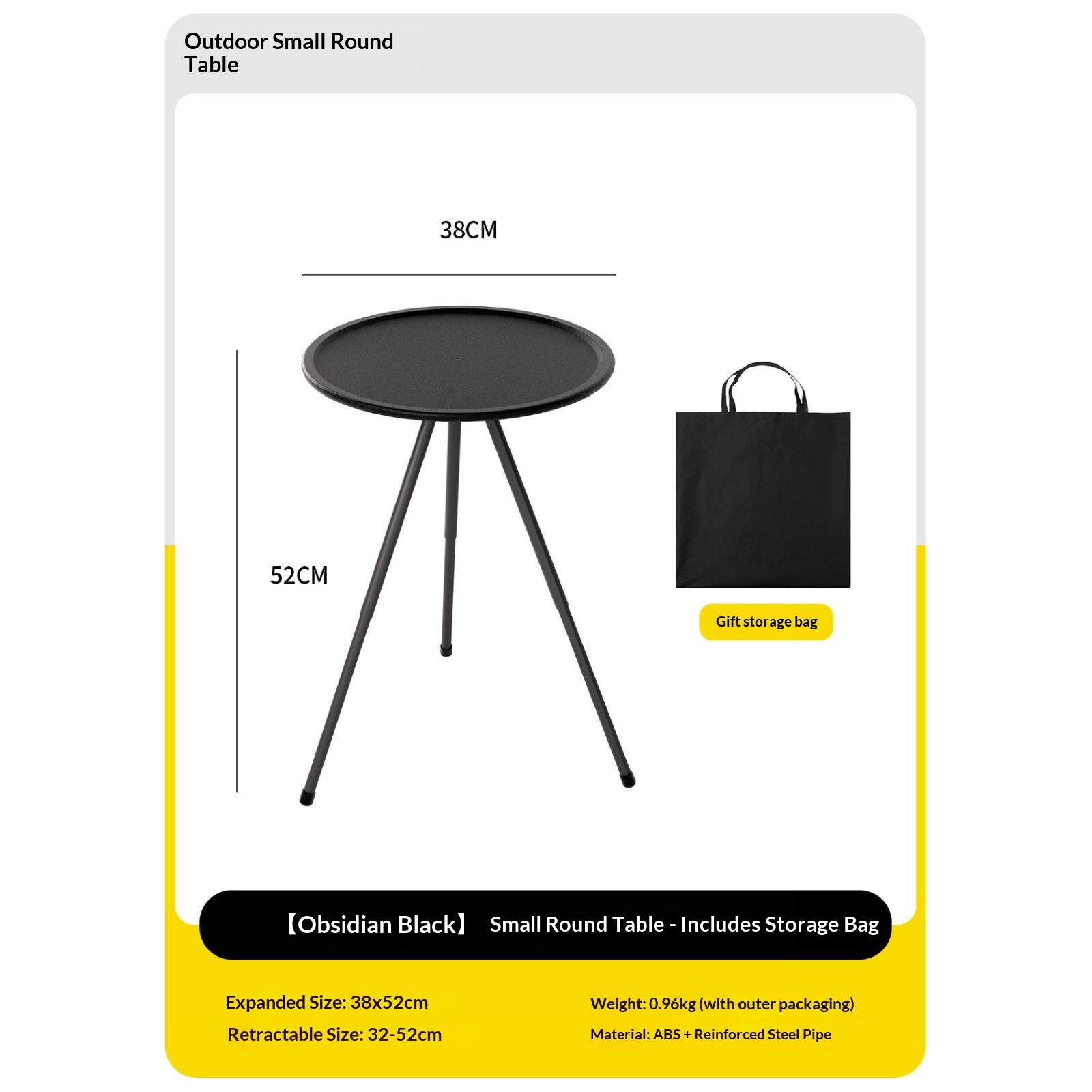 Foldable Portable Camping Round Side Table Adjustable Height Outdoor Picnic Coffee Table with Detachable Lamp Holder
