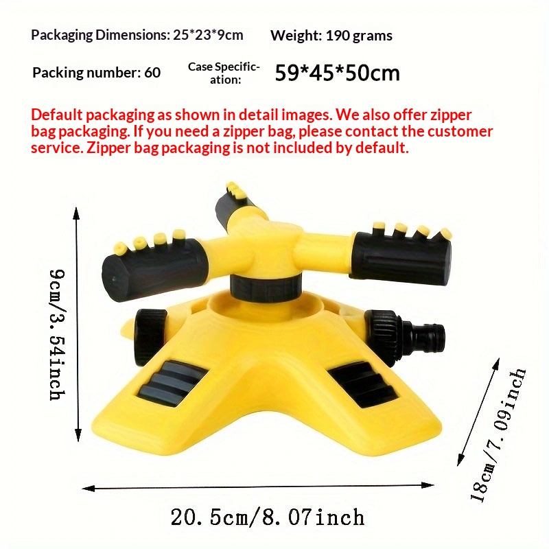 360° Automatic Rotary Lawn Sprinkler, 3-Arm Adjustable Water Sprayer for Garden Farm Grass Irrigation, ABS Durable Auto Rotating Water Sprinkler