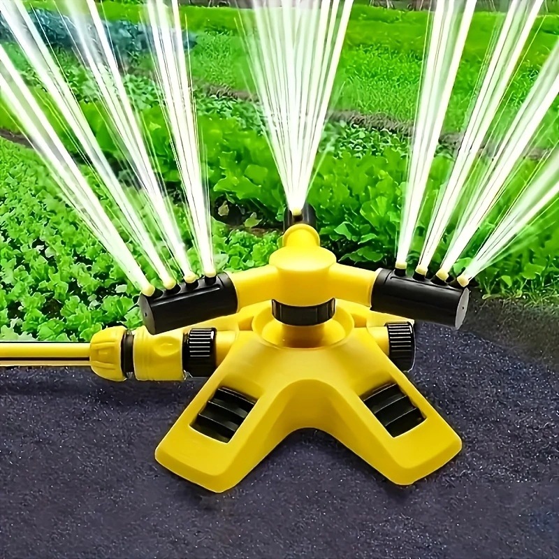 360° Automatic Rotary Lawn Sprinkler, 3-Arm Adjustable Water Sprayer for Garden Farm Grass Irrigation, ABS Durable Auto Rotating Water Sprinkler