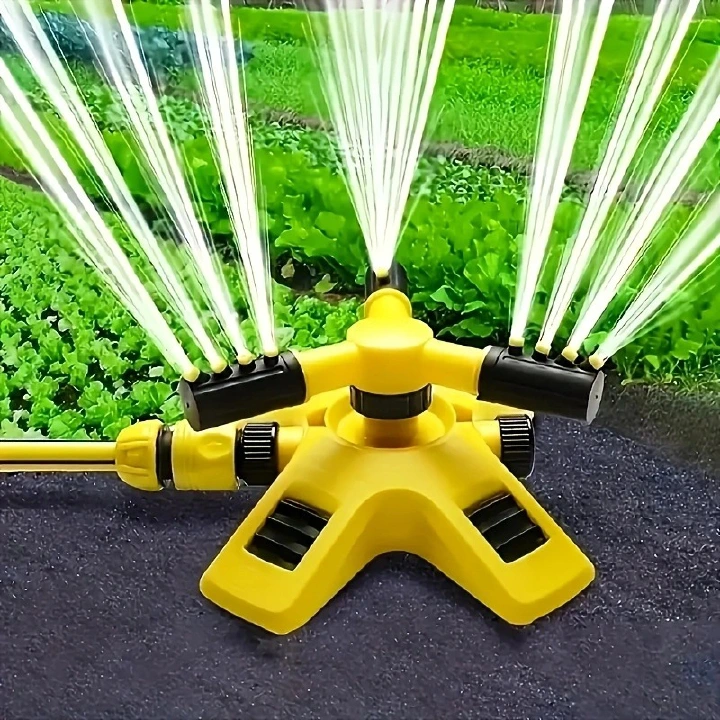 360° Automatic Rotary Lawn Sprinkler, 3-Arm Adjustable Water Sprayer for Garden Farm Grass Irrigation, ABS Durable Auto Rotating Water Sprinkler