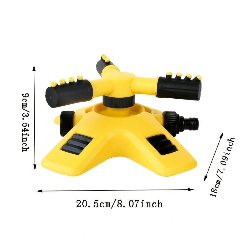 360° Automatic Rotary Lawn Sprinkler, 3-Arm Adjustable Water Sprayer for Garden Farm Grass Irrigation, ABS Durable Auto Rotating Water Sprinkler