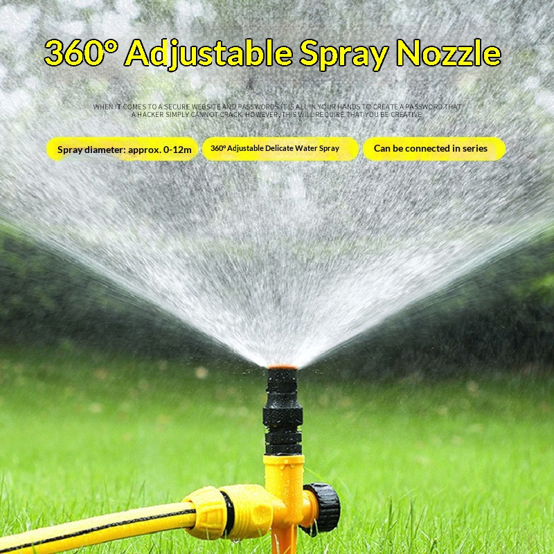 360° Adjustable Rotating Ground-Stake Sprinkler – ABS Lawn Irrigation Head – 90/180/360-Degree Atomizing Sprinkler – 0–12m Spray Radius