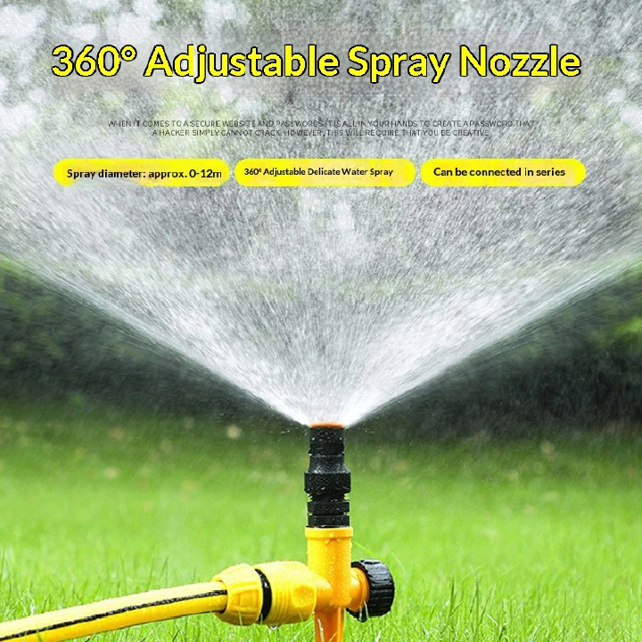 360° Adjustable Rotating Ground-Stake Sprinkler – ABS Lawn Irrigation Head – 90/180/360-Degree Atomizing Sprinkler – 0–12m Spray Radius