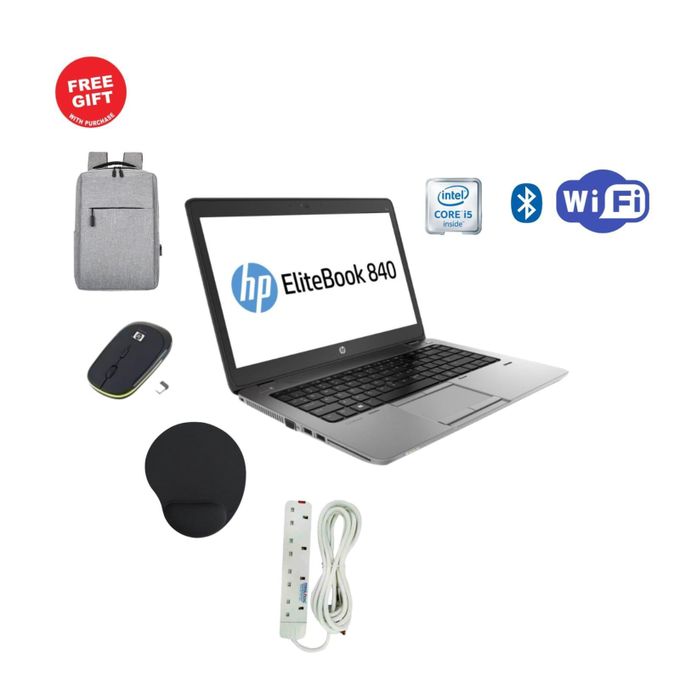 Renewed Elitebook 840 G1 8GB RAM 256SSD , 14'' Screen Display Intel Core i5 Laptop, Bluetooth,Webcam, Windows 11 PRO Free Mouse+Free bag+Free extention+Free mouse pad