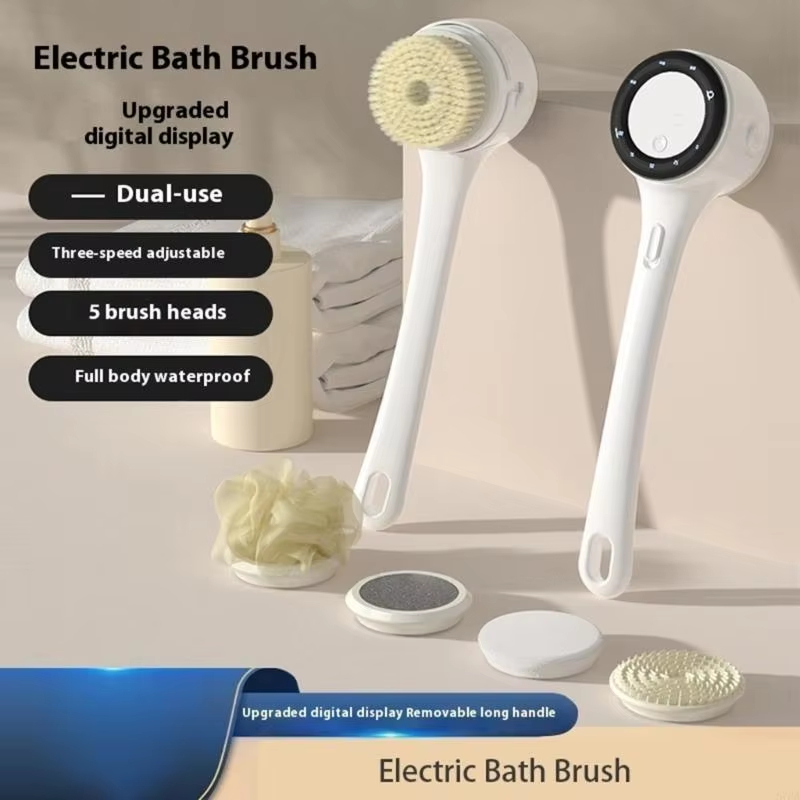 Electric Bath Brushes Rechargeable Body Scrubber Bath Brush 1200mAh Battery 5Interchangeable Head 87HA