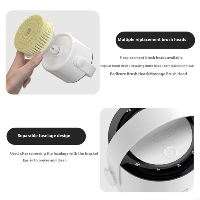 Electric Bath Brushes Rechargeable Body Scrubber Bath Brush 1200mAh Battery 5Interchangeable Head 87HA