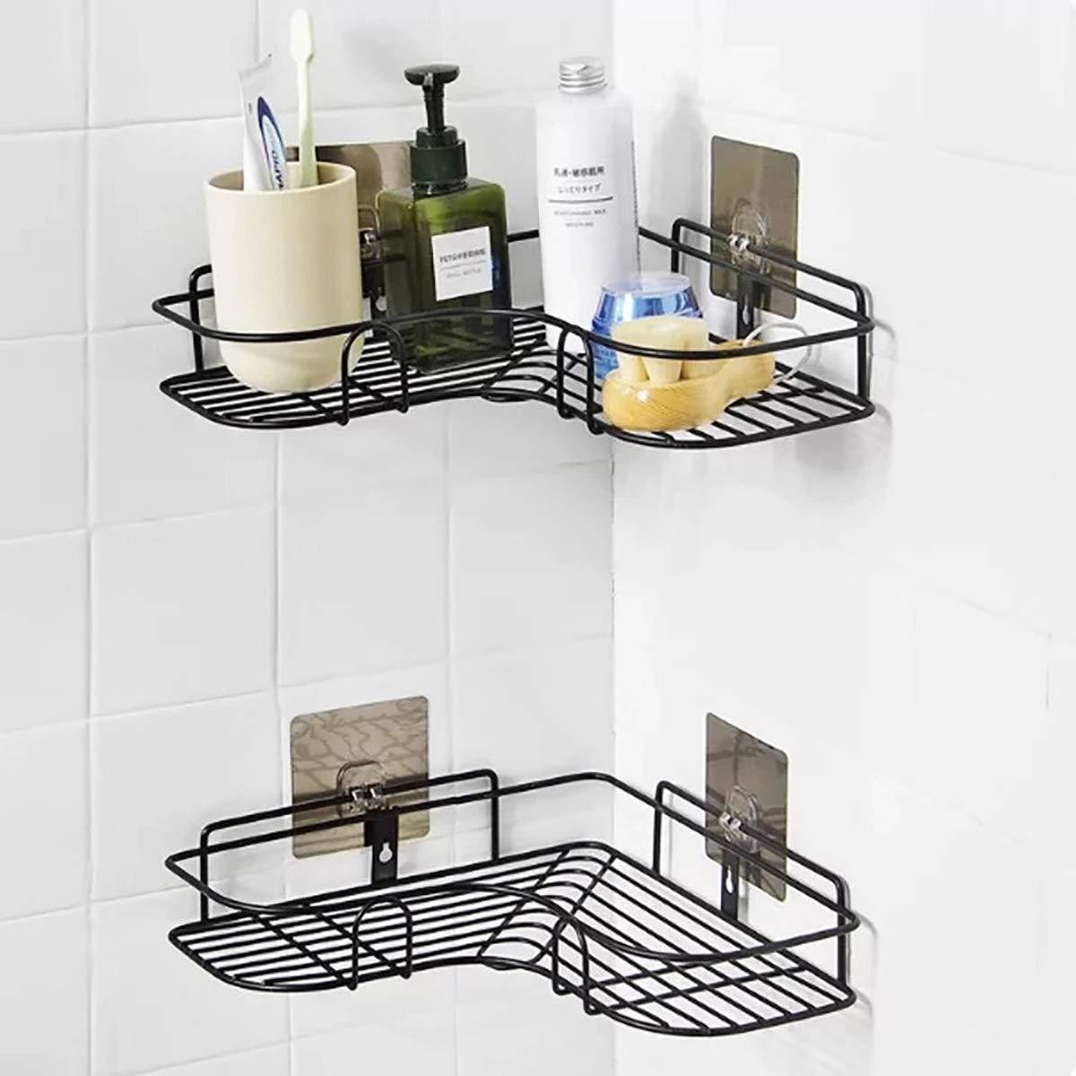 Black Bathroom Corner Shelf storage organizer  Wall Mounted Storage Rack with Strong Adhesive