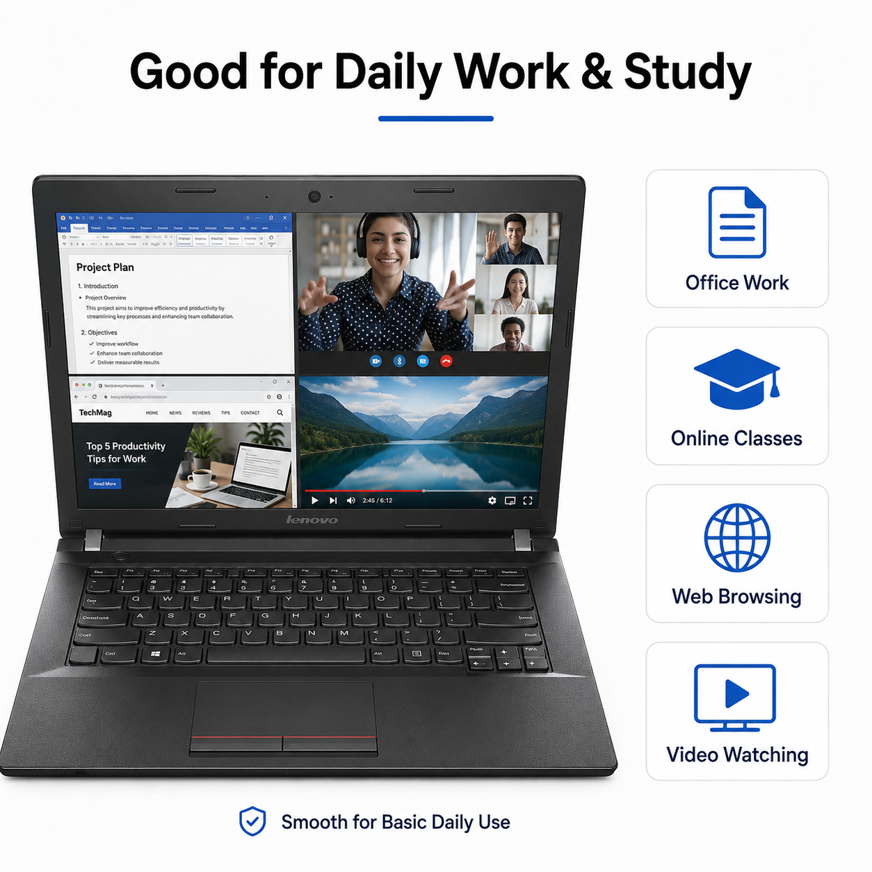 Refurbished Laptops, Lenovo E40-80 laptop, 14.6-inch monitor, Intel i5 5th generation CPU, 8GB RAM, 120GB SSD，Headphones Mouse Speaker Laptop Stand Mouse Pad as gift,computer
