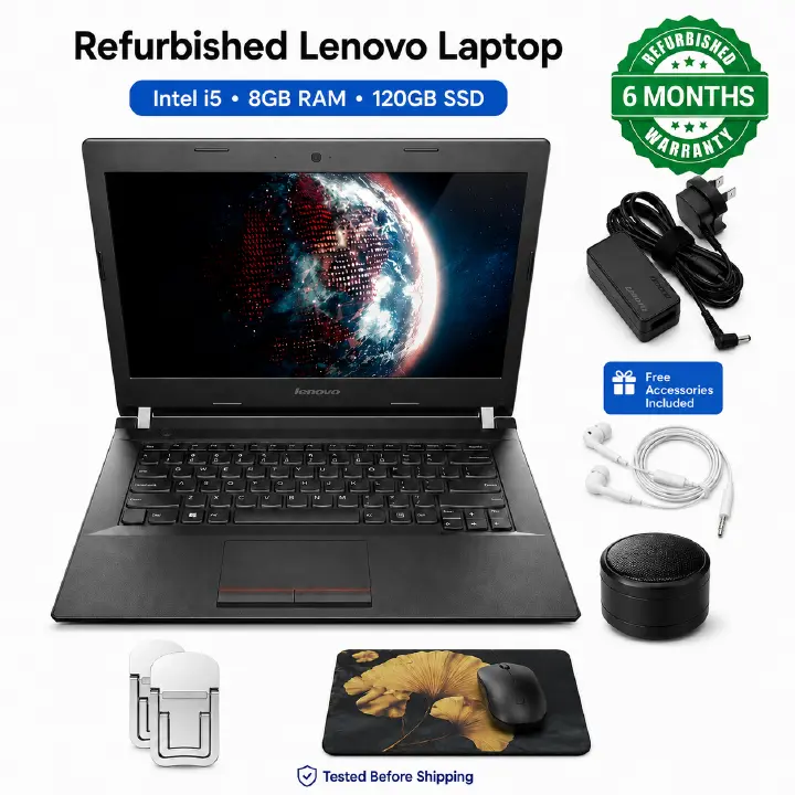 Refurbished Laptops, Lenovo E40-80 laptop, 14.6-inch monitor, Intel i5 5th generation CPU, 8GB RAM, 120GB SSD，Headphones Mouse Speaker Laptop Stand Mouse Pad as gift,computer
