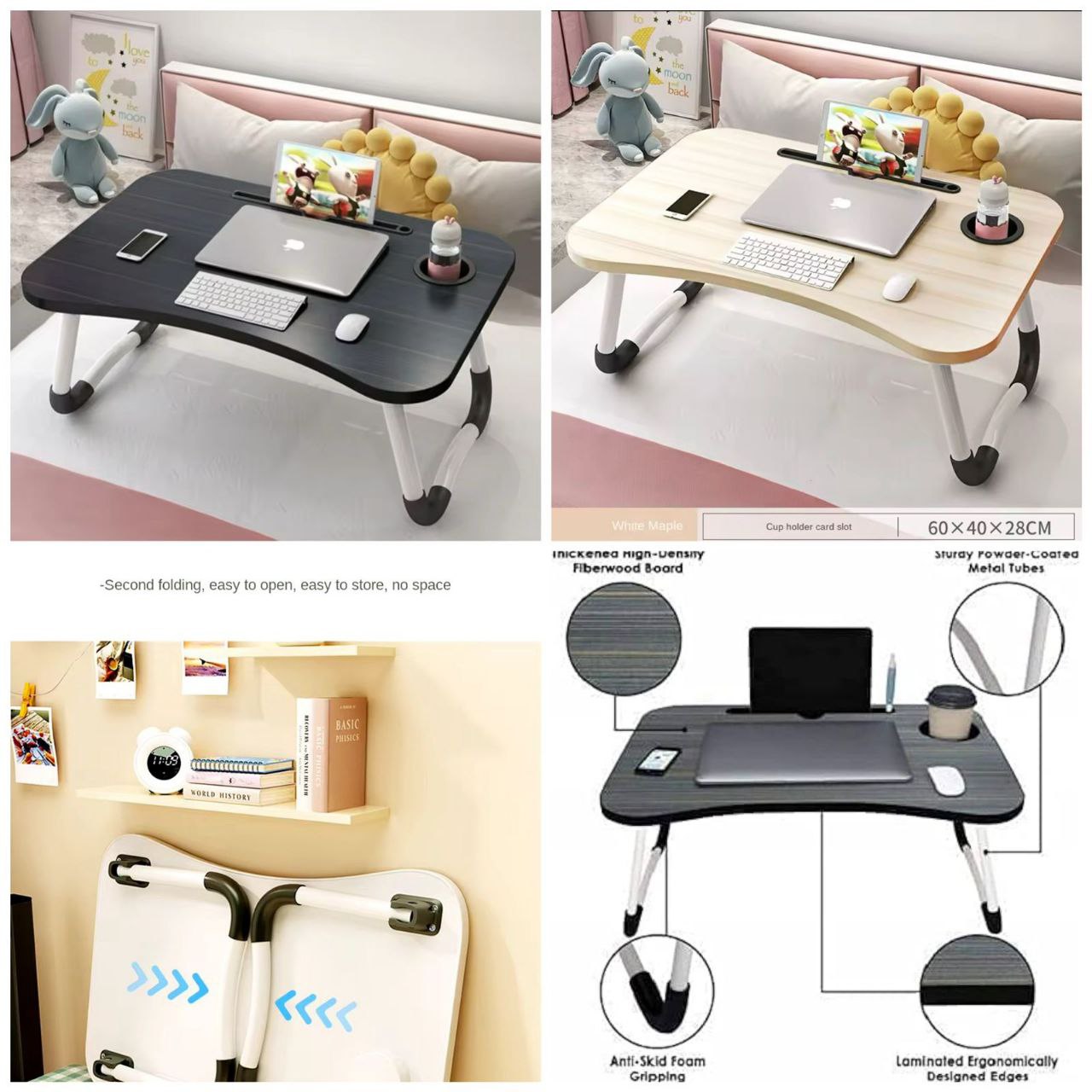 Lap Desk with Storage Drawer, Holders for Cup and Tablet, Laptop Bed Tray Table with Foldable Legs, Laptop Bed Stand, Portable Standing Table for Sofa Couch Floor