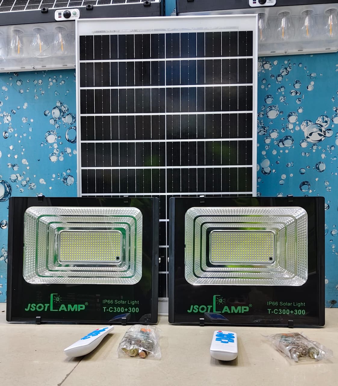 dusk to dawn lighting🎇🎇2in1 TC 300W Solar Floodlights.....Solar LED Floodlights With Warning Lights, Separate Solar Panel, Dusk To Dawn Outdoor Security Light🎇comes with 2 solar floodlights and 1 s