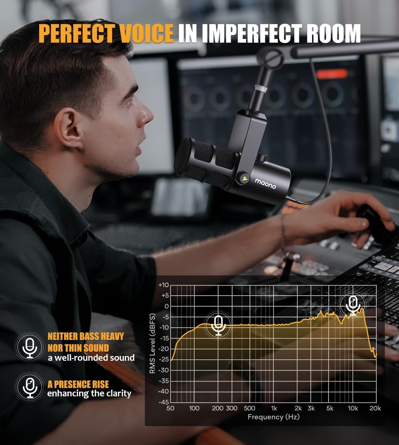 MAONO Dynamic Microphone, USB/XLR Podcast PC Microphone with Software, EQ,Tap-to-Mute, Headphone Jack, Gain Knob & Volume Control, Studio Mic for Broadcast, Recording, Streaming & Gaming PD400X Black